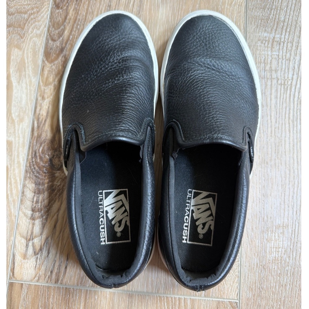 Vans Classic Slip-On UltraCush Tumbled Leather Unisex‎ M7 W8.5 Black Minimalist